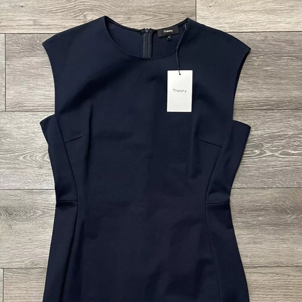 Theory Structured Fitted Double Stretch Cotton Dress Navy - Size 0